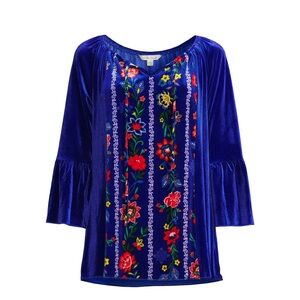 The Pioneer Woman Velvet Blue with Embroidered Flowers Blouse XXL